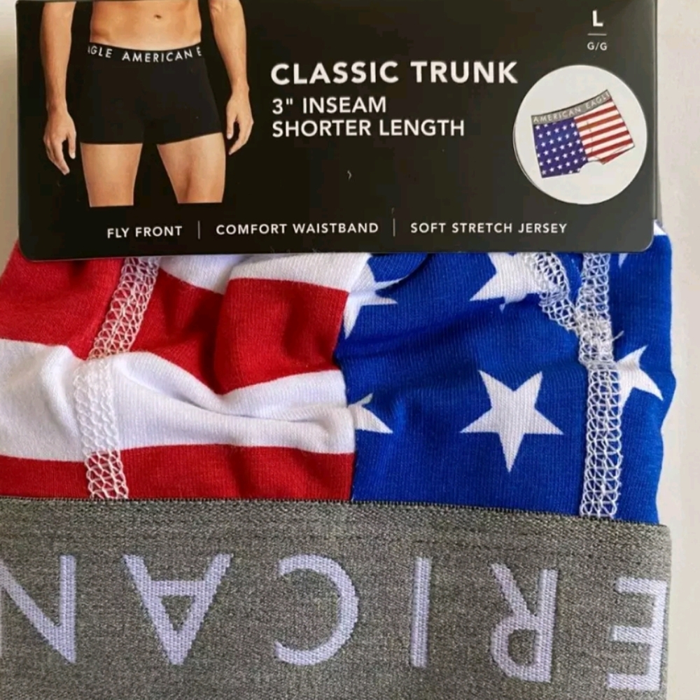 American Eagle AE Mens Trunk 3" American Flag Red White Blue Stars Stripes